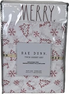 Rae Dunn Merry Christmas Tree Holiday Twin Size 3 Piece Sheet Set