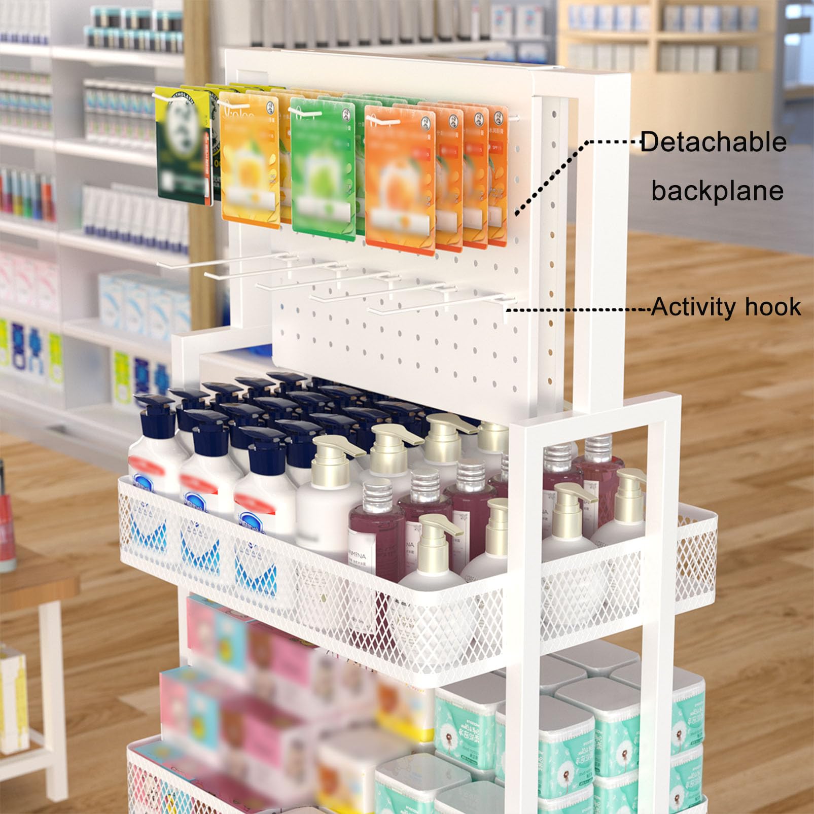 Espositore per Snack in Metallo con Ruote e 10 Ganci, Pratico e Versatile Supporto Organizer per Negozi, cucine o uffici.