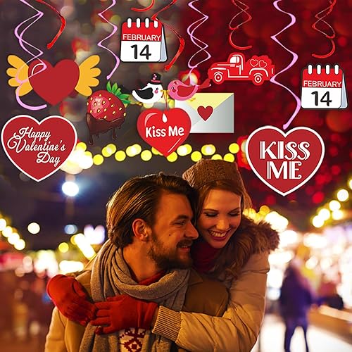 Miniatura 2 de Decoración de corazón rojo y rosa para el día de San Valentín, serpentinas de remolinos  30 piezas románticas de galentinos especiales, suministros