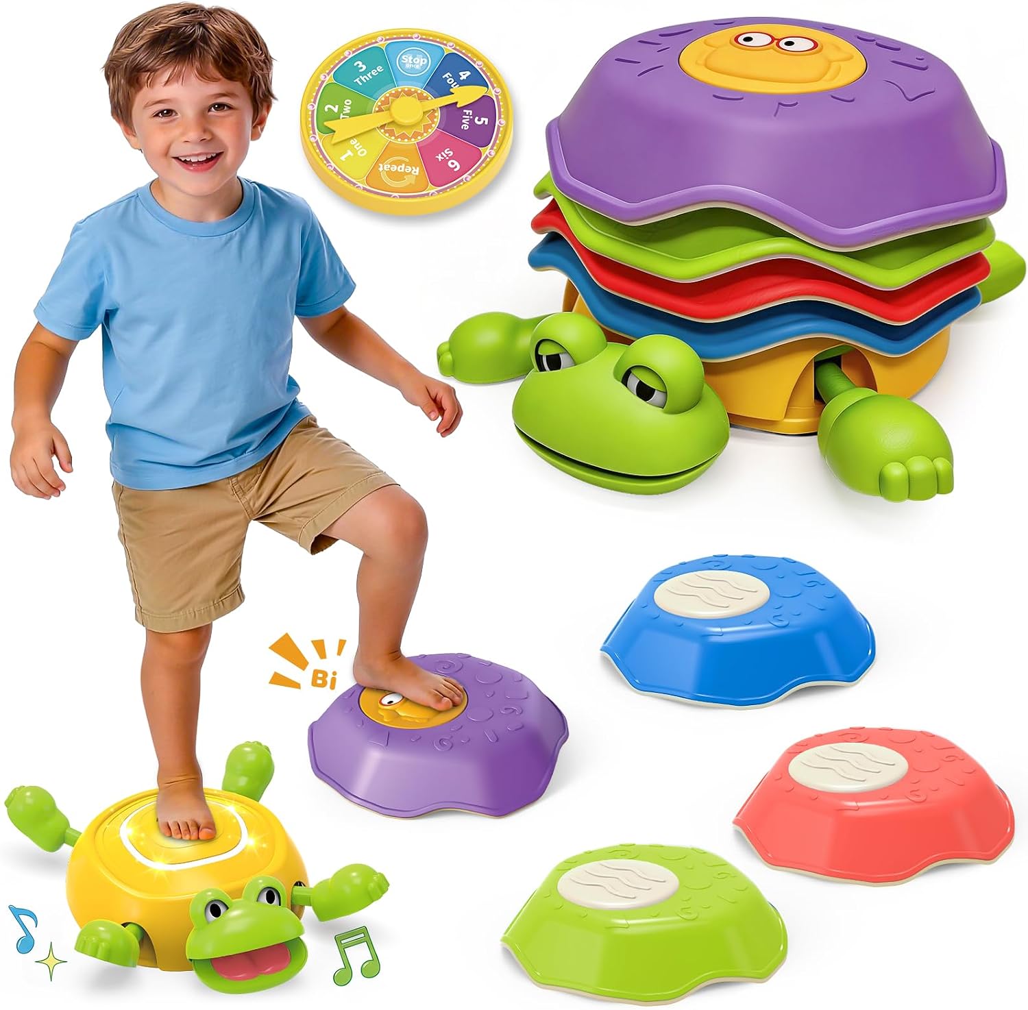 Frog Stepping Stones for Kids with Light & Sound, Game Spinner, 6PCS