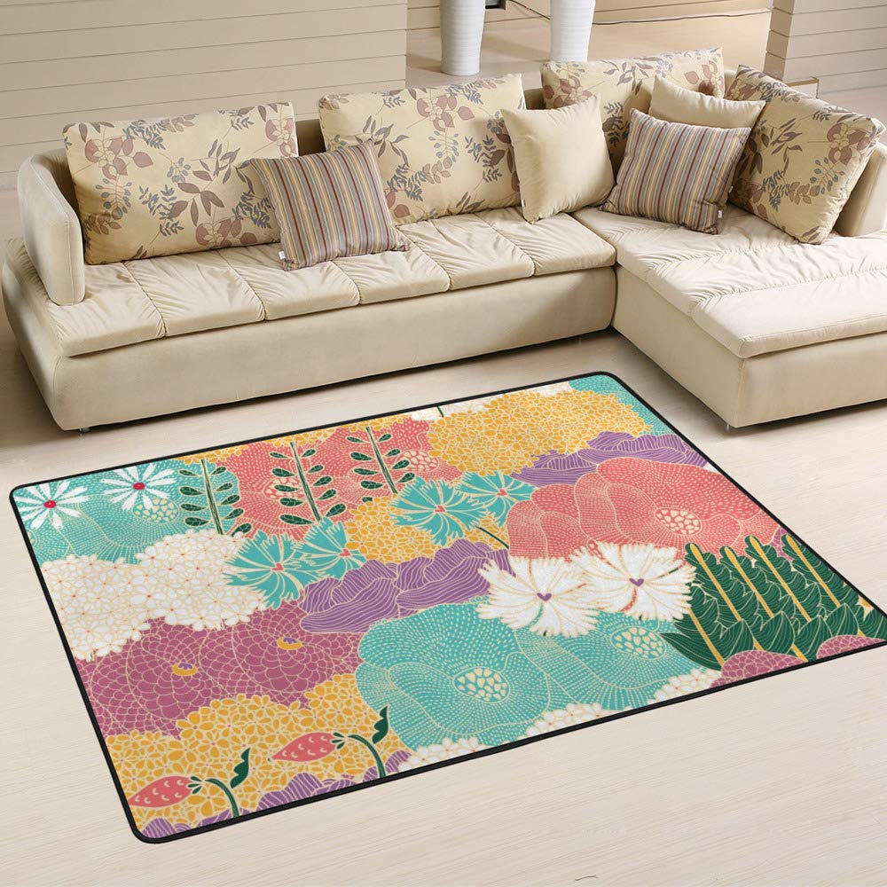 Tapis coloré abstrait botanique pour salon et chambre vintage Ruchen 80x58 inch