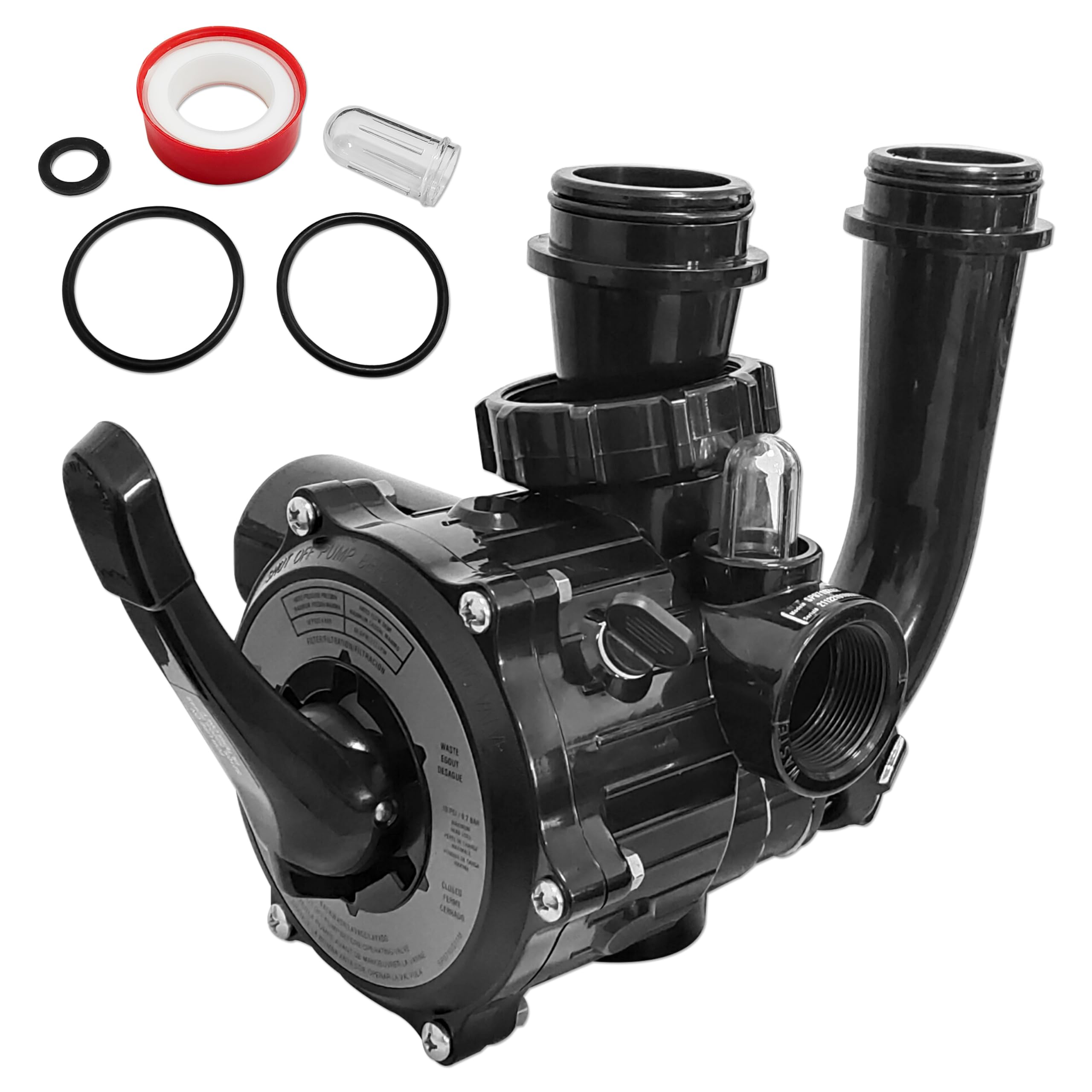 SP0710X62 Válvula de múltiples puertos compatible con filtro de arena Hayward Pro-Series para montaje de válvula de control de 1-1/2 pulgadas 6 Pos, con calibre, negro