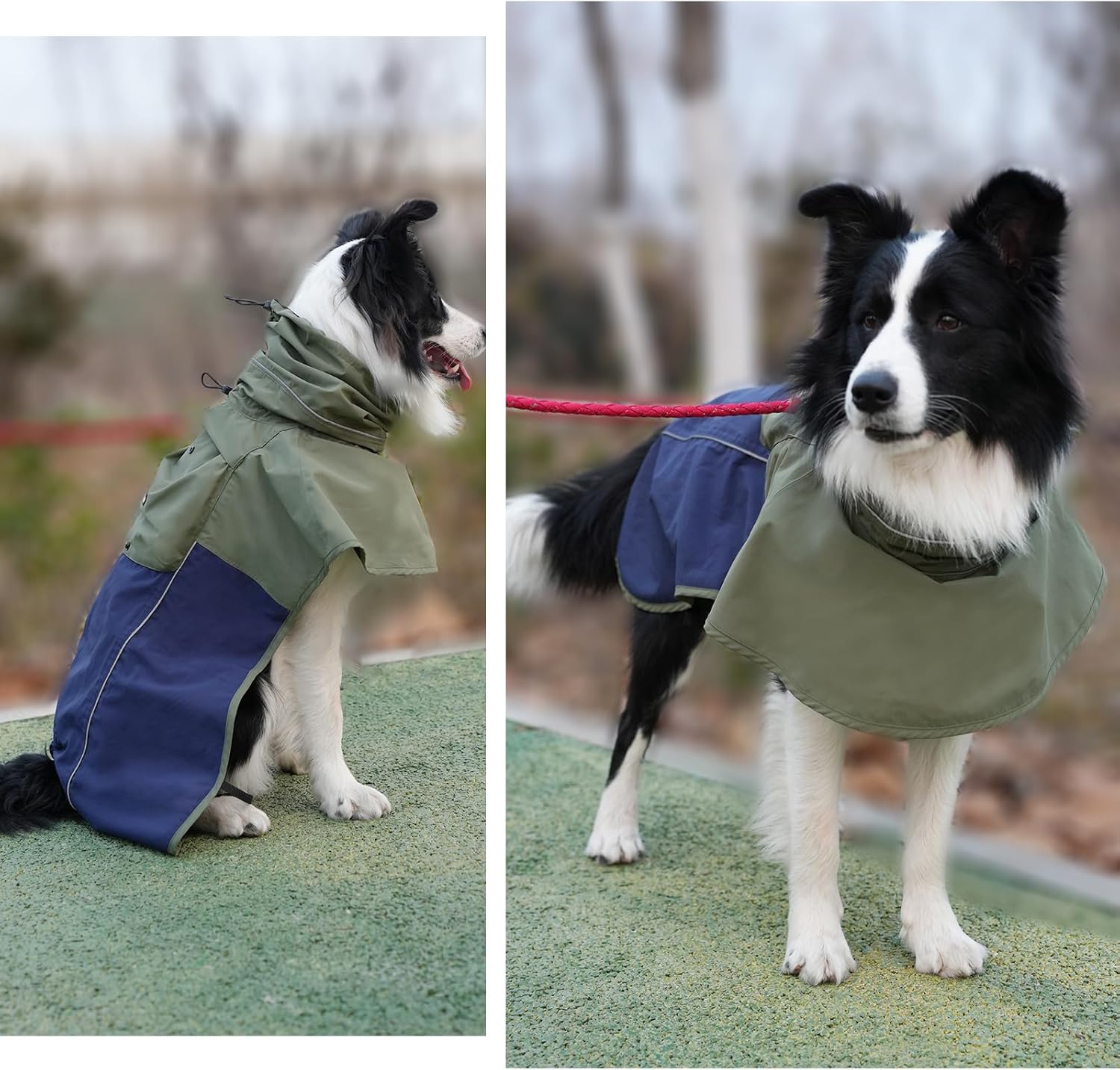 MAMORE Dog Raincoat with High Collar - Waterproof Adjustable Dog Rain Jacket, Lightweight Reflective Pet Rain Coat for Small Medium Large Dogs for Outdoor Walking Hiking (Green&Navy, 3XL)