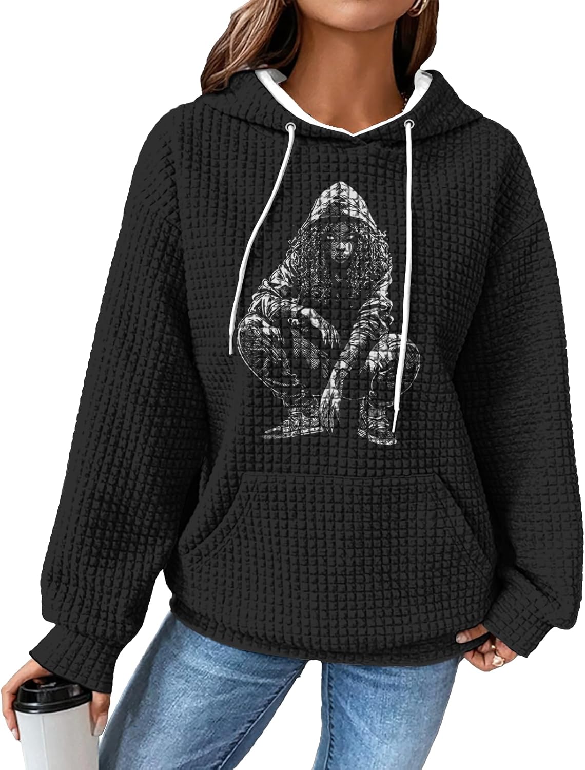 Casual Oversized Sweatshirt for Women Fashion Black Color Basic Plus Size Winter Long Sleeve Trendy Sweatshirt