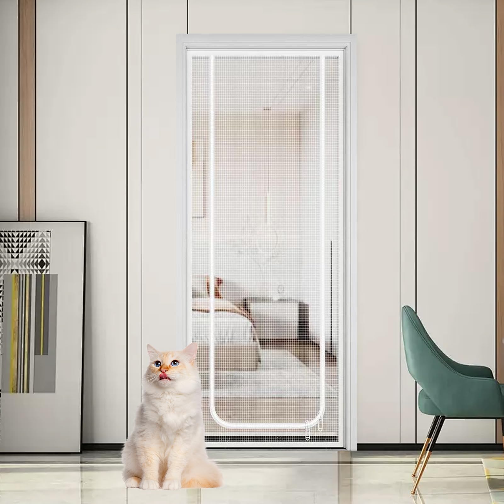 Pantalla para Gatos | Protección Versátil y Segura para Mascotas - Portátil con Cremallera Protectora 90x220 cm para Acceso Fácil En Casas Apartamentos Balcones Escaleras Pasillos Y
