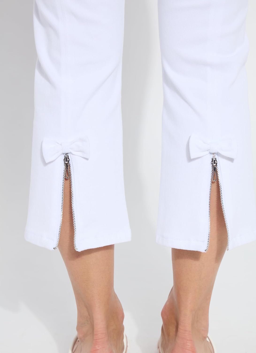 Lyssé Lizzette Bow Detail Cropped Pants for Women – Stretch Slim-fit Ankle Style Kick-Flare Pants with Seam Detail