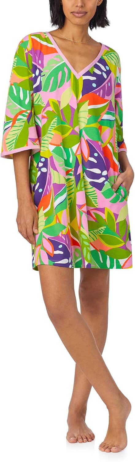 Trina Turk Womens Short Sleeve Caftan, Loungewear for Women, Organic Cotton Sleepwear