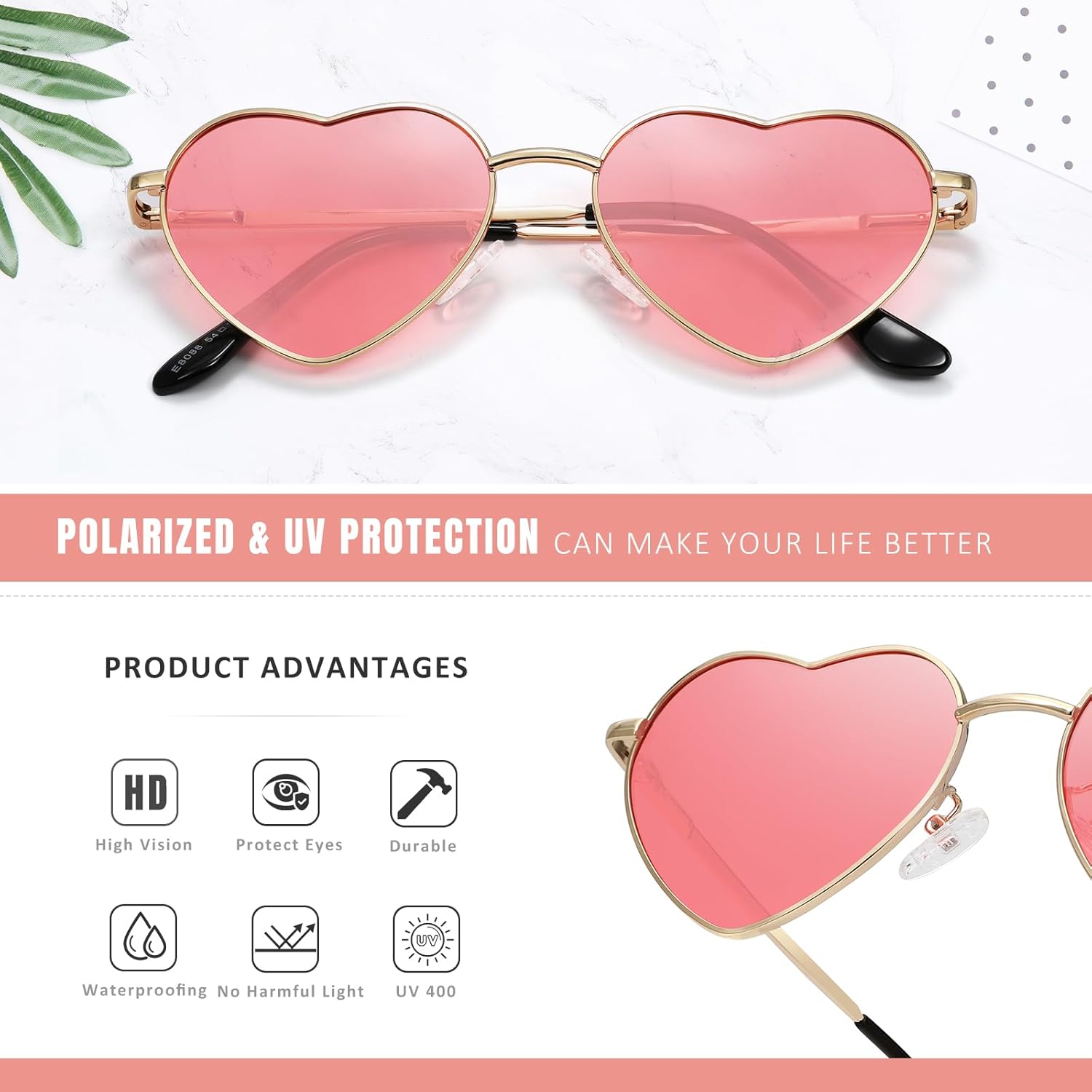Eiuizah Polarized Heart Sunglasses for Women Men - Cute Trendy Sun Glasses Metal Frame UV400 Protection Lens - Image 4