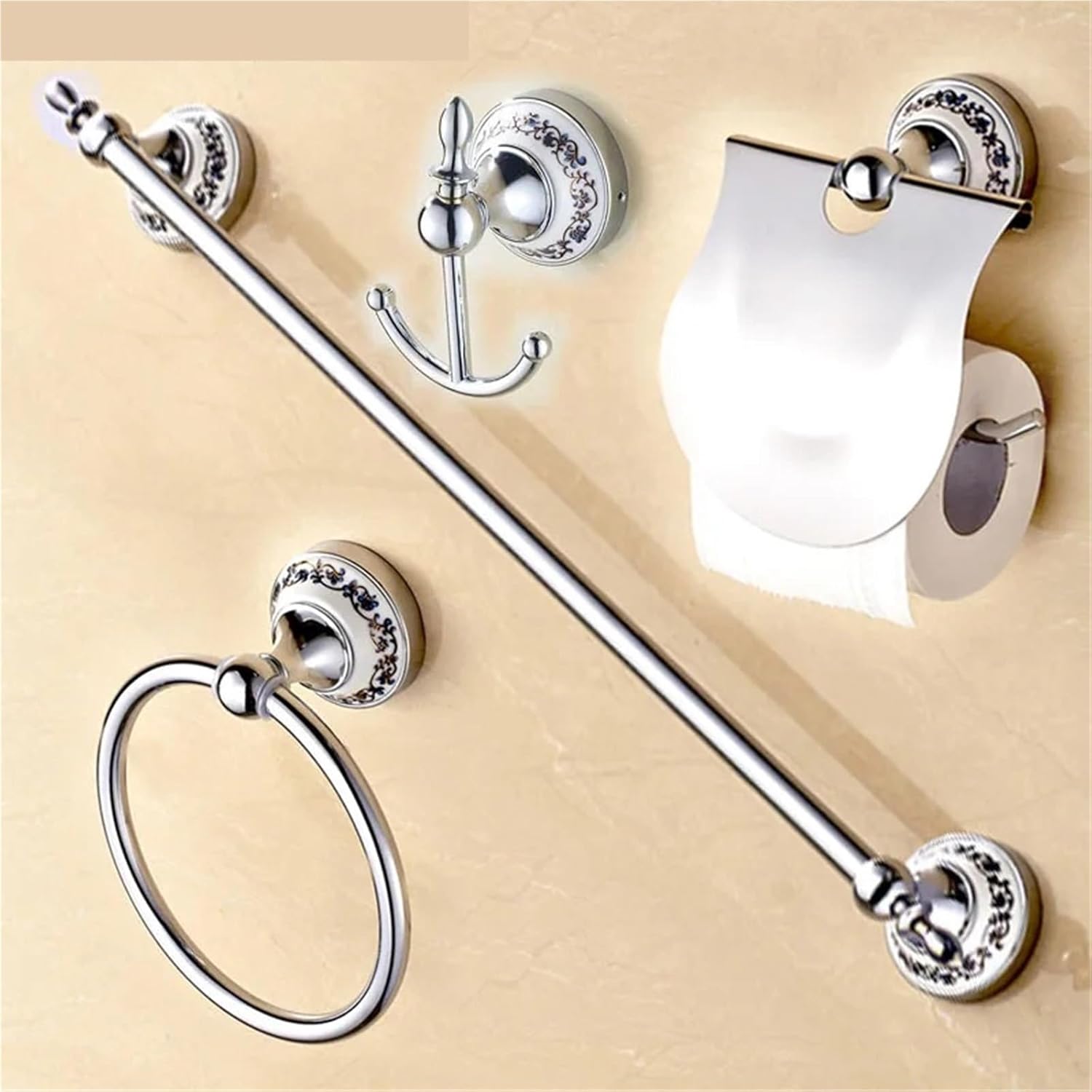 Stainless Steel + Ceramic Bathroom Accessories Set,Robe Hook,Paper Holder,Towel Bar, Ring,Bathroom Sets(Robe Hook)