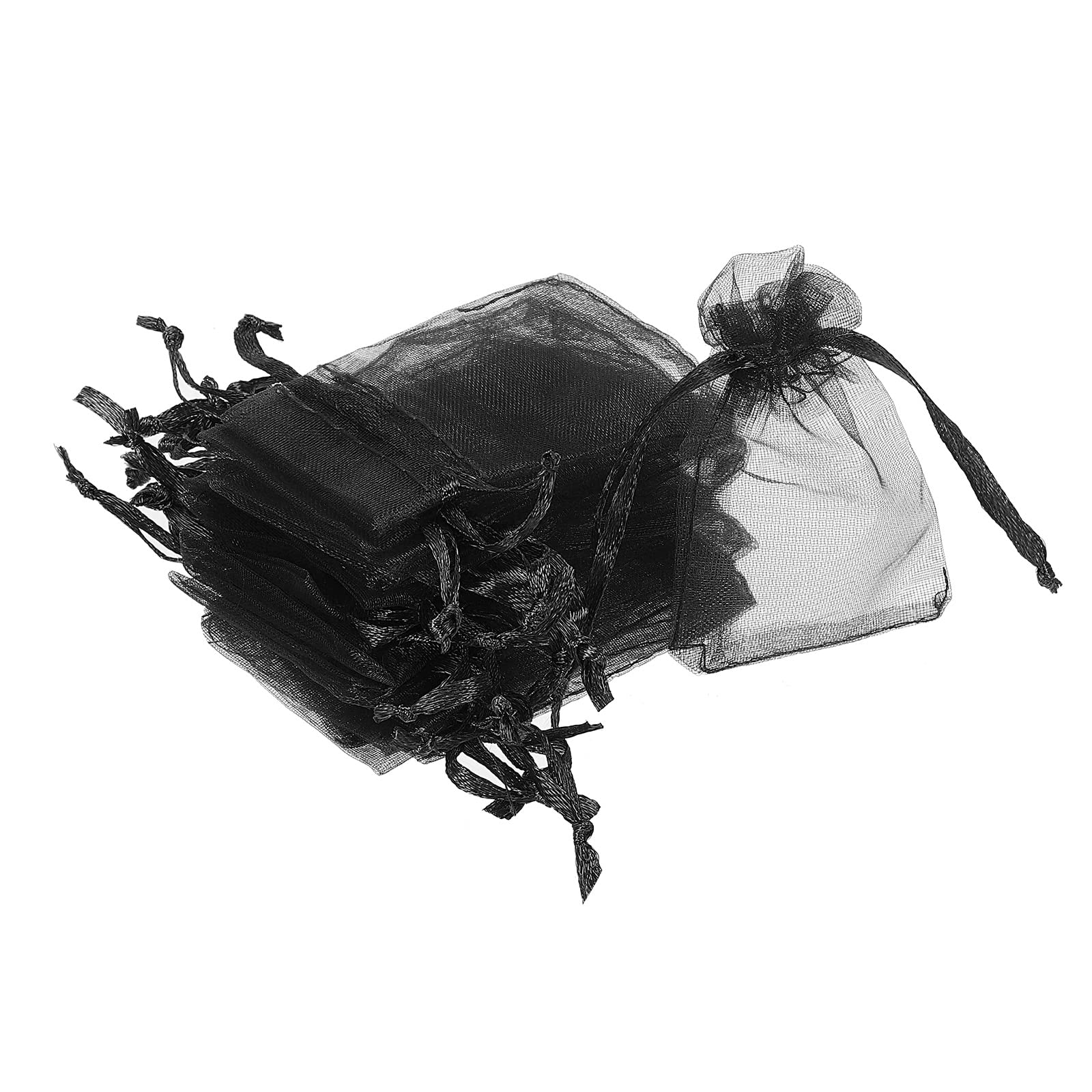 sourcing map 50pcs Organza Bags 5x7cm Drawstring Favor Pouches Sheer Mesh Bag for Gift Jewelry Wedding Party Christmas Candy Black