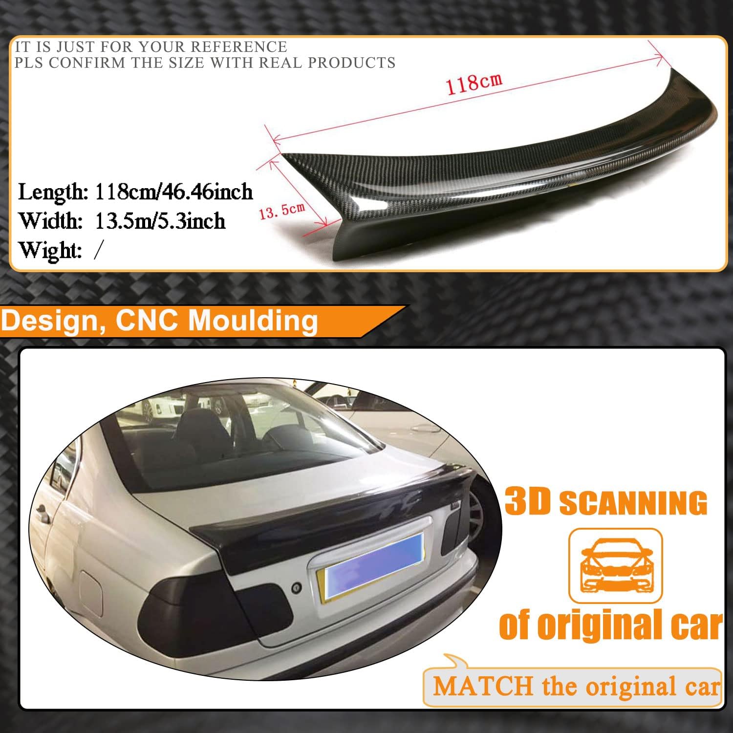 Carbon Fiber Trunk Spoiler Fits for BMW 3 Series E46 Sedan 1998-2005 316i 318i 320i 323i 325i 328i 330i M3 4Door Auto Rear Boot Lid Highkick Duckbill Spoiler Wing Lip