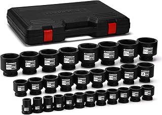 CASOMAN 29-Piece 3/4" Drive Shallow Spindle Axle Nut Impact Socket Set, 6-Point, Standard Large Socket Set, SAE (3/4" to ...