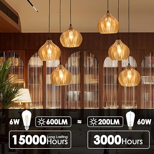 Miniatura 4 de Edison Bombillas LED ST19 de 60 W, 6 W (equivalente a 60 vatios), 2700 K blanco suave, regulable, bombilla de filamento LED ST58, lámparas de