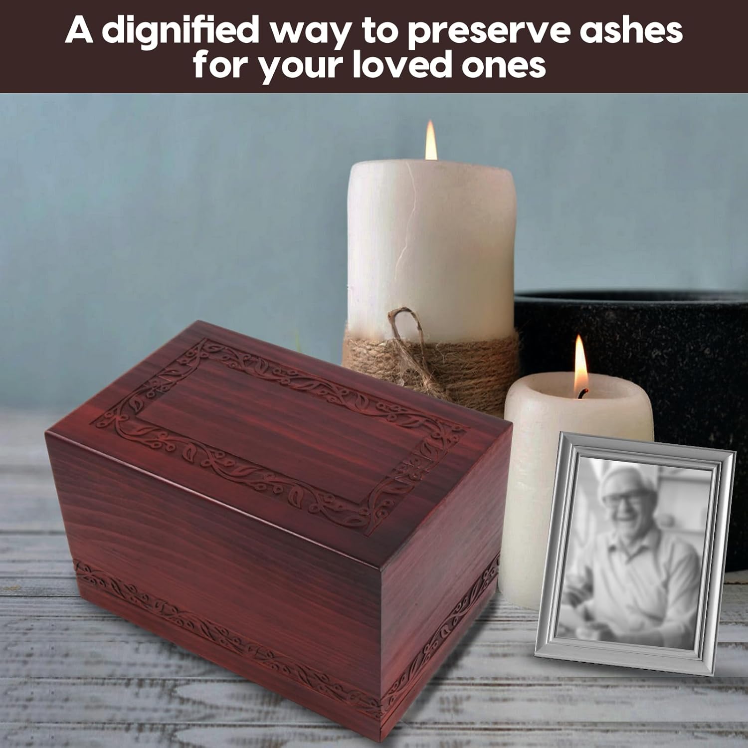 Wooden Urns for Human Ashes Adult Male Female, Up to 250 Cubic inches，Wood Cremation Urns, Funeral Memorial Urns for Ashes Mom Dad (Red)
