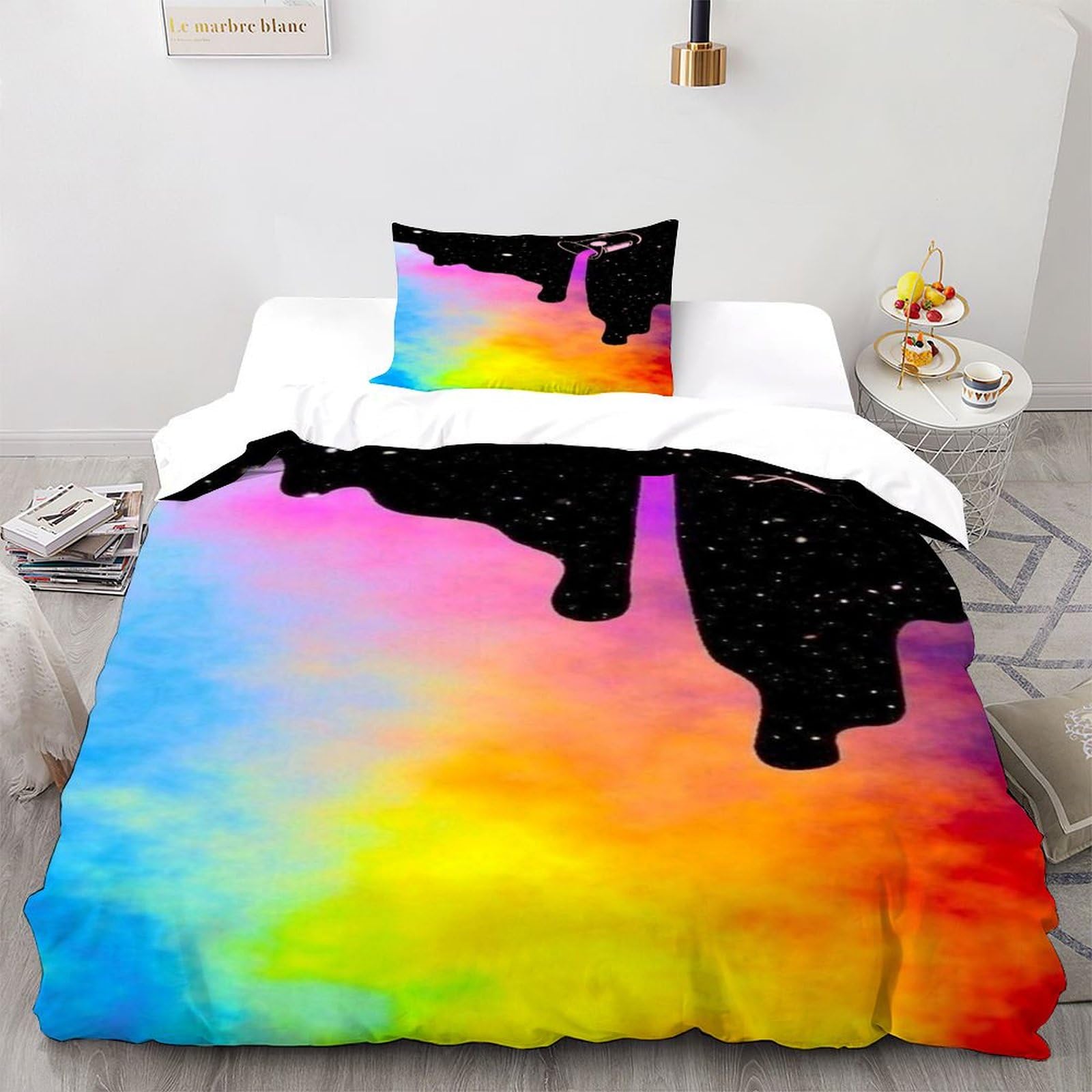 Housse de couette music notes avec taies d'oreiller lit simple en microfibre noire