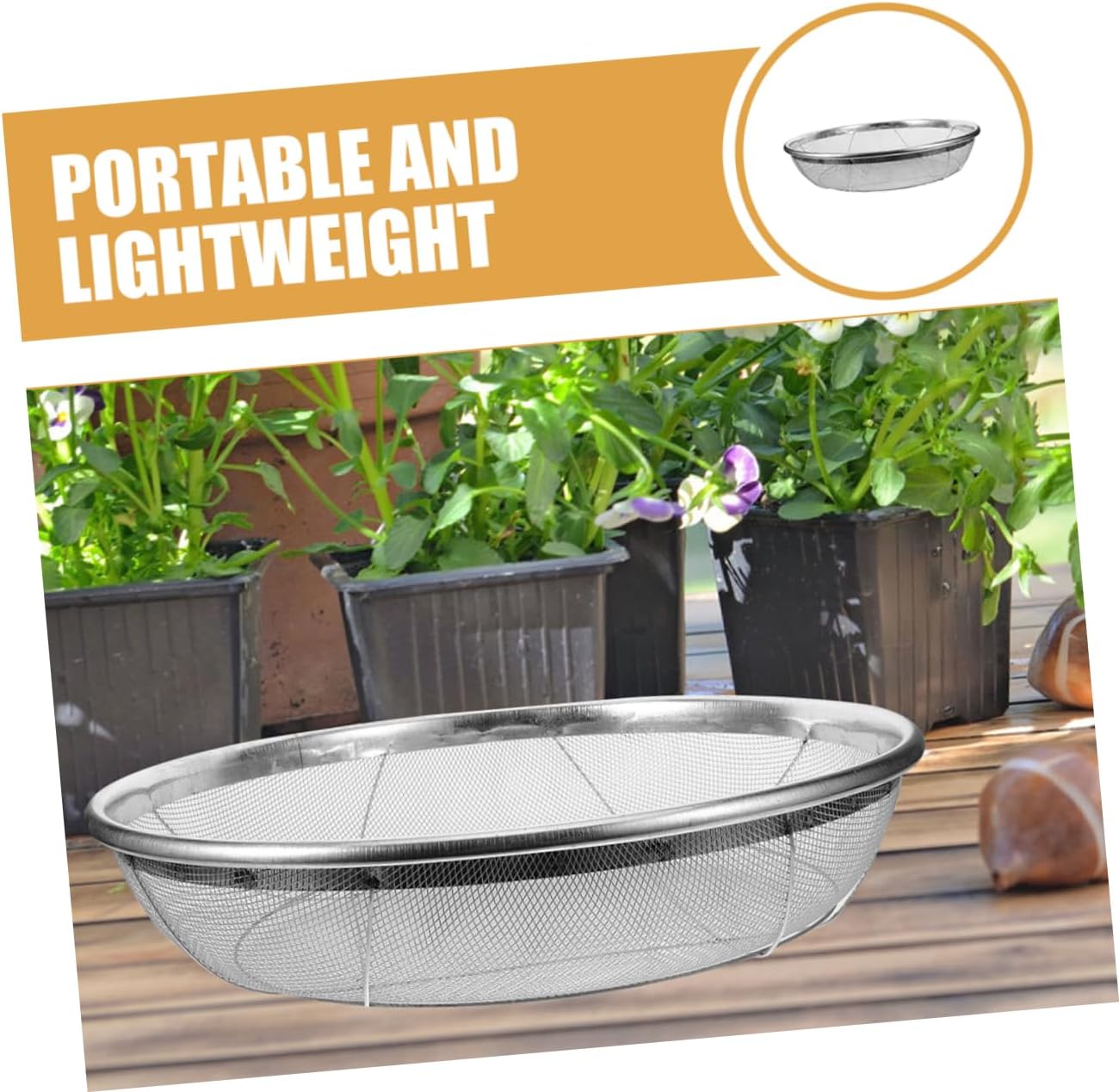 Stainless Steel Soil Sifter Tool for Gardening Circular Sifting Pan Fine Mesh for Rocks Sand Soil Multi-Use Garden Supplies for Vegetable Fruit Planting