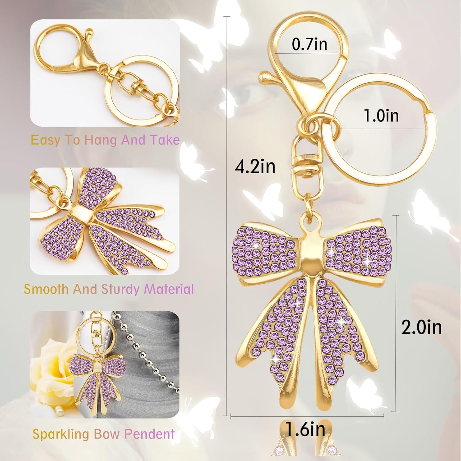 Novelty Bow Keychains Gifts for Women Kawaii Aesthetic Key Chain Cute Bag Charms for Purse Handbag Backpack - Image 2