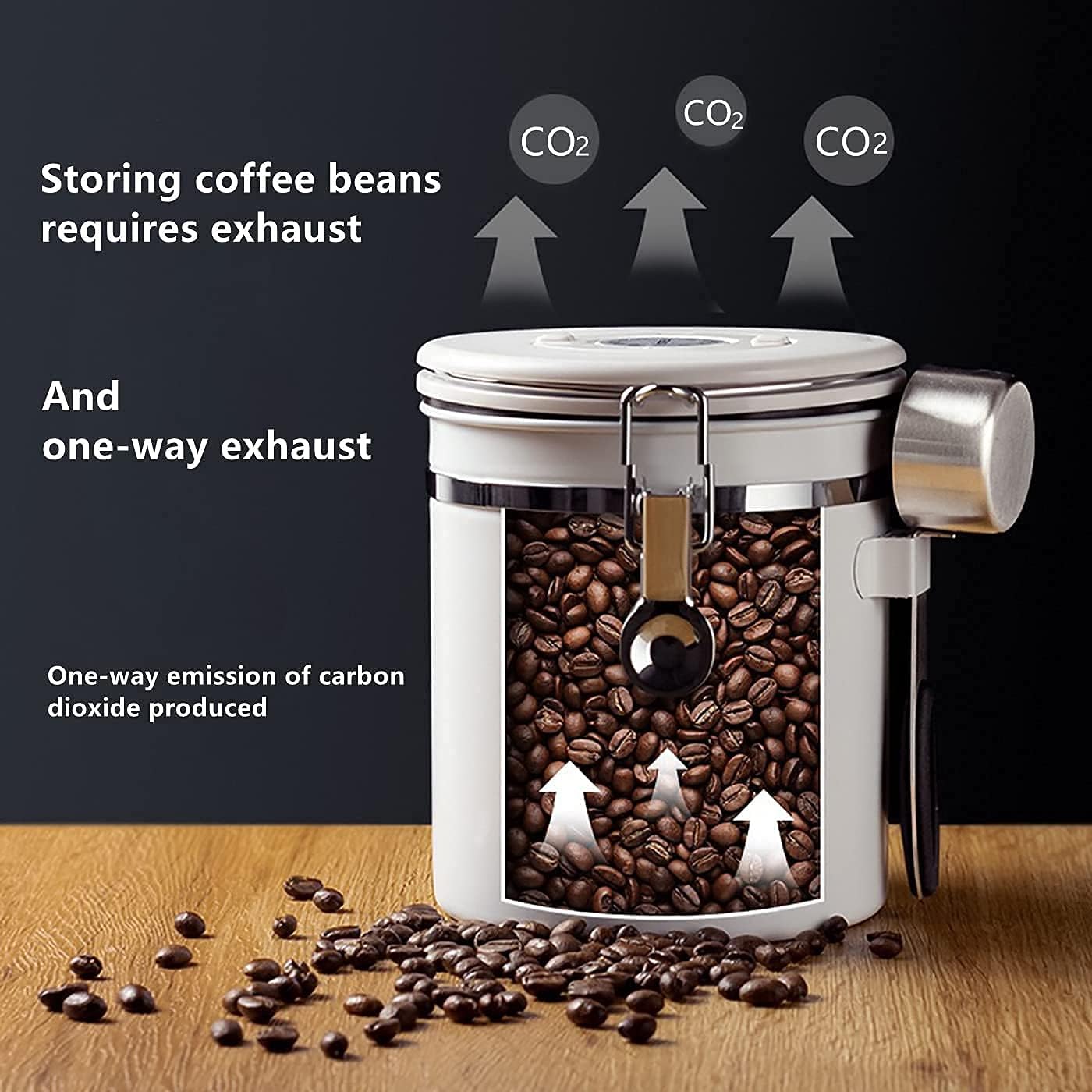 Charwin Coffee Container Airtight, Coffee Canister Stainless Steel Aroma Container Storage with CO₂ Valve - Image 5