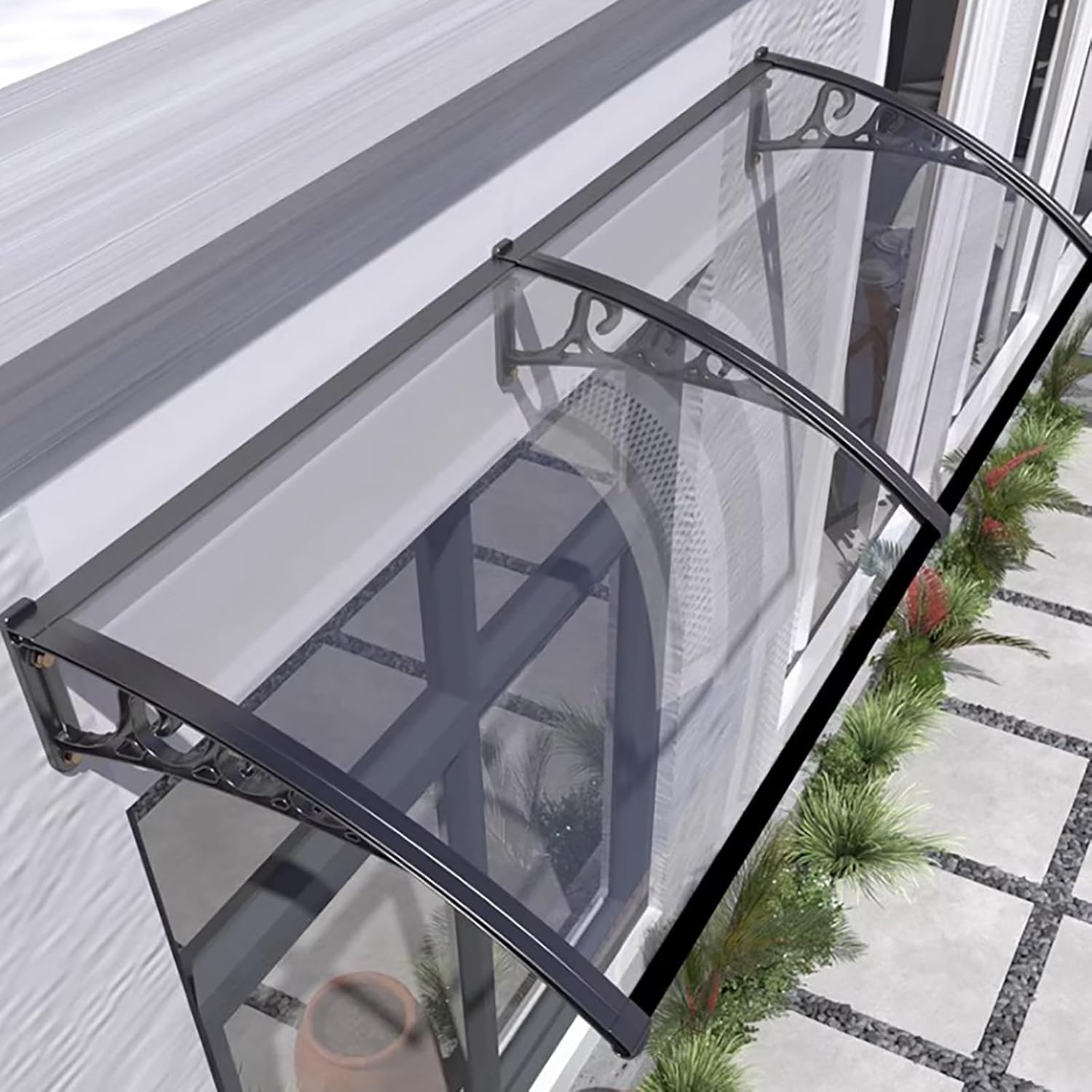 Window Awnings Exterior, Polycarbonate Cover Awning Canopy Aluminum Bracket, Front Door Awning Sun Shutter, UV, Rain and Snow Protection Patio Awning for Sun Shutter(Color:Black,Size:60x240cm)