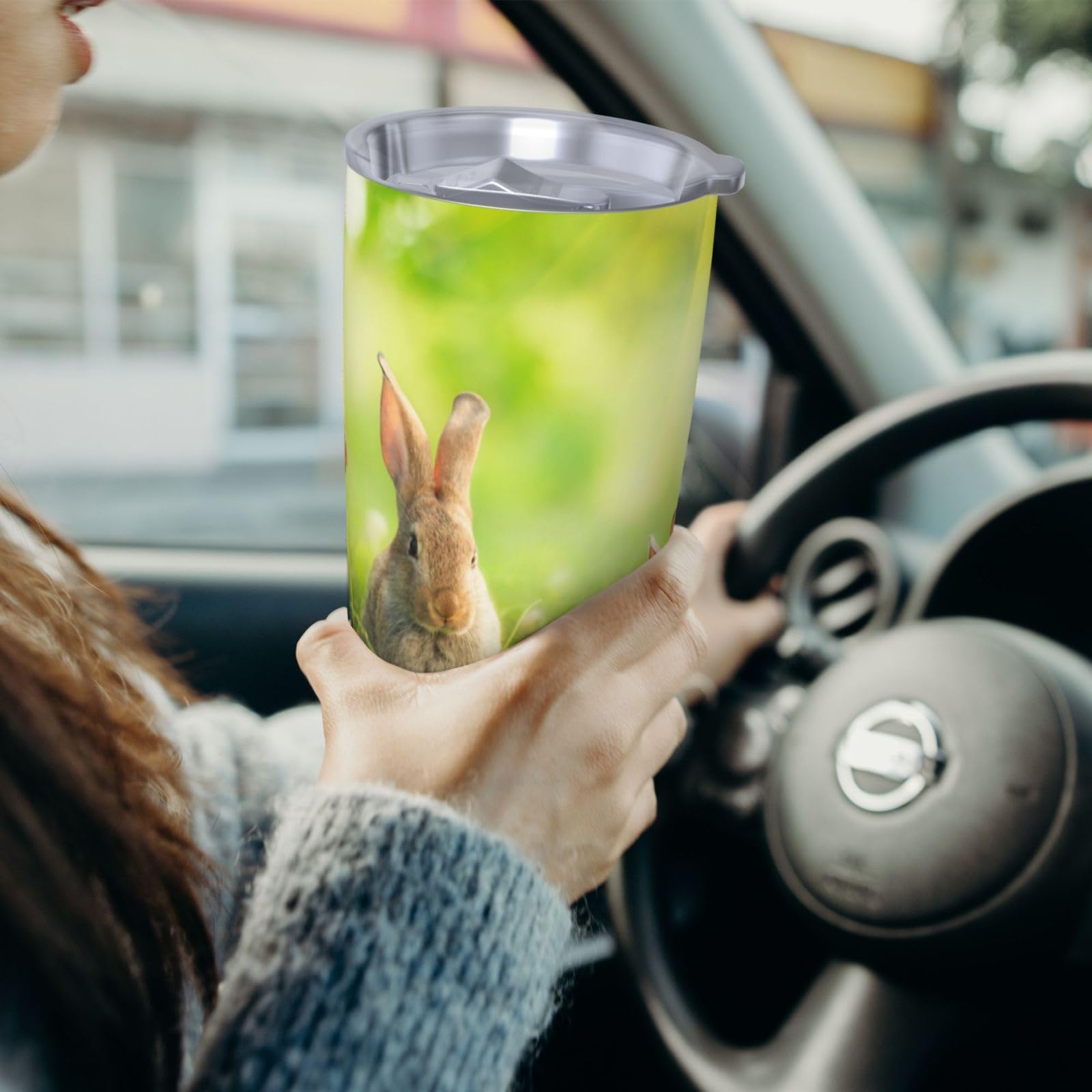 Śmieszne króliki z nadrukiem 590 ml kubek samochodowy przenośny kubek ze słomką kubek ze stali nierdzewnej
