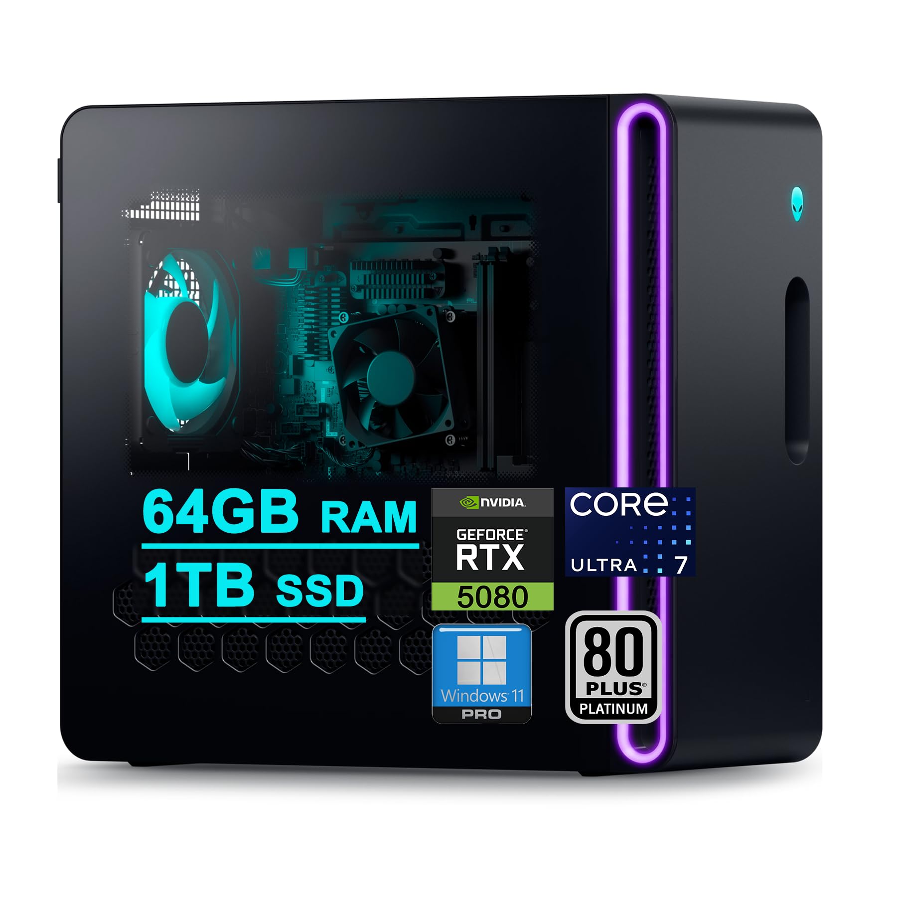 Dell Alienware Aurora ACT1250 Gaming Desktop Intel 20-core Ultra 7 Series 2 265F 64GB DDR5 1TB SSD GeForce RTX 5080 16GB GDDR7 DLSS4 (Up to 1801 Tops) WiFi7 1000W PSU for Gaming AI PC Win11Pro