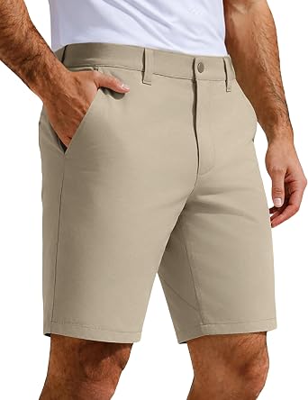 PULI Mens Golf Shorts 9 Inch Stretch Water-Resistant | 4-Way Stretch, 5 Functional Pockets, Elastic Waistband, Quick-Dry, Moisture-Wicking, Hiking, Casual, Travel