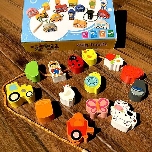 Miniatura 4 de Lacing Farm Toy Juego de bloques de madera, juguetes educativos tempranos, juegos de cuerda y cuentas de cordones para niños pequeños juego de