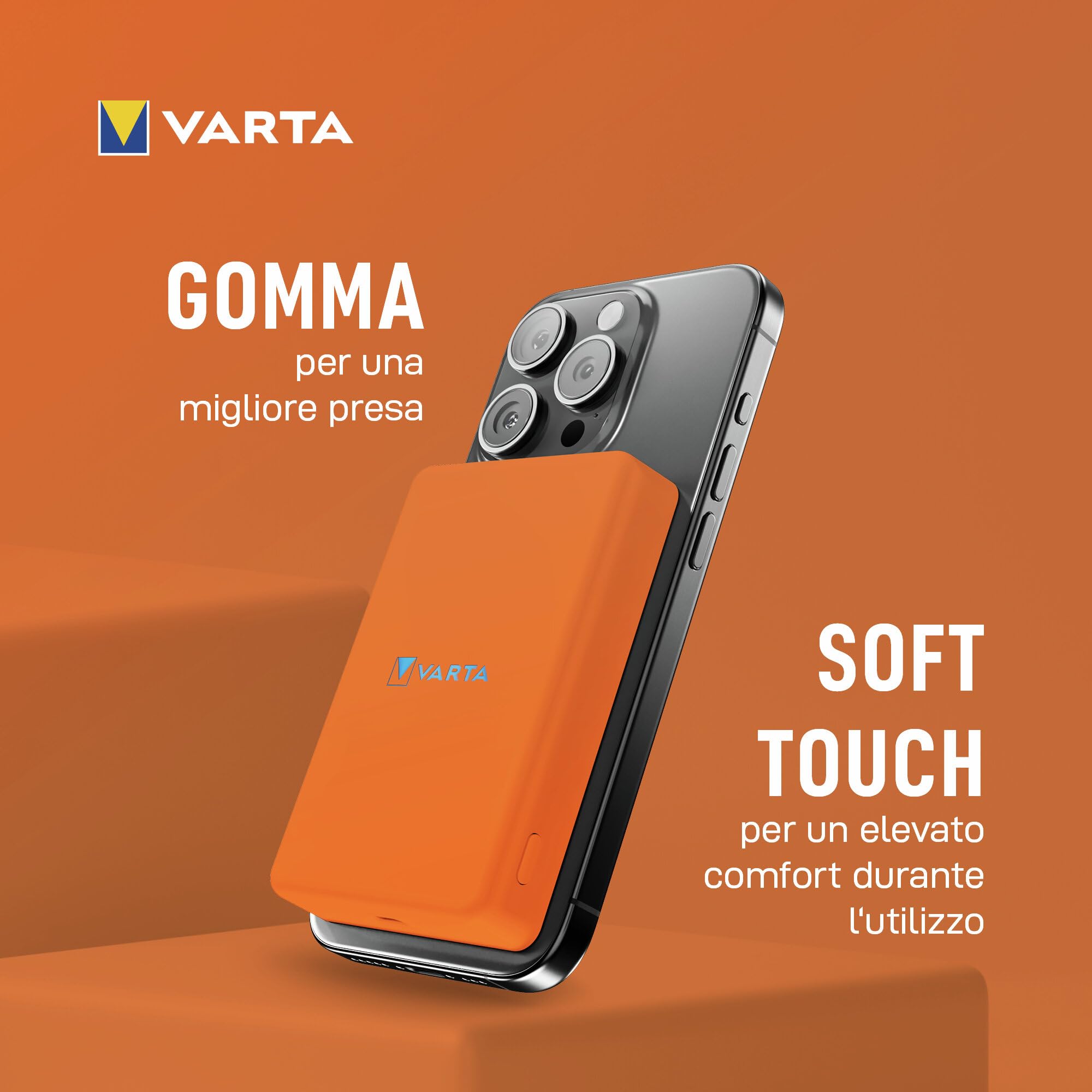 VARTA Power Bank 5.000mAh, powerbank magnetico, Mag Pro Power on Demand, caricabatterie portatile con USB C, compatibile con MagSafe e Qi Standard (per compatibilità con iPhone e Android), arancia | Power on Demand, ricarica wireless MagSafe e Qi, caricab