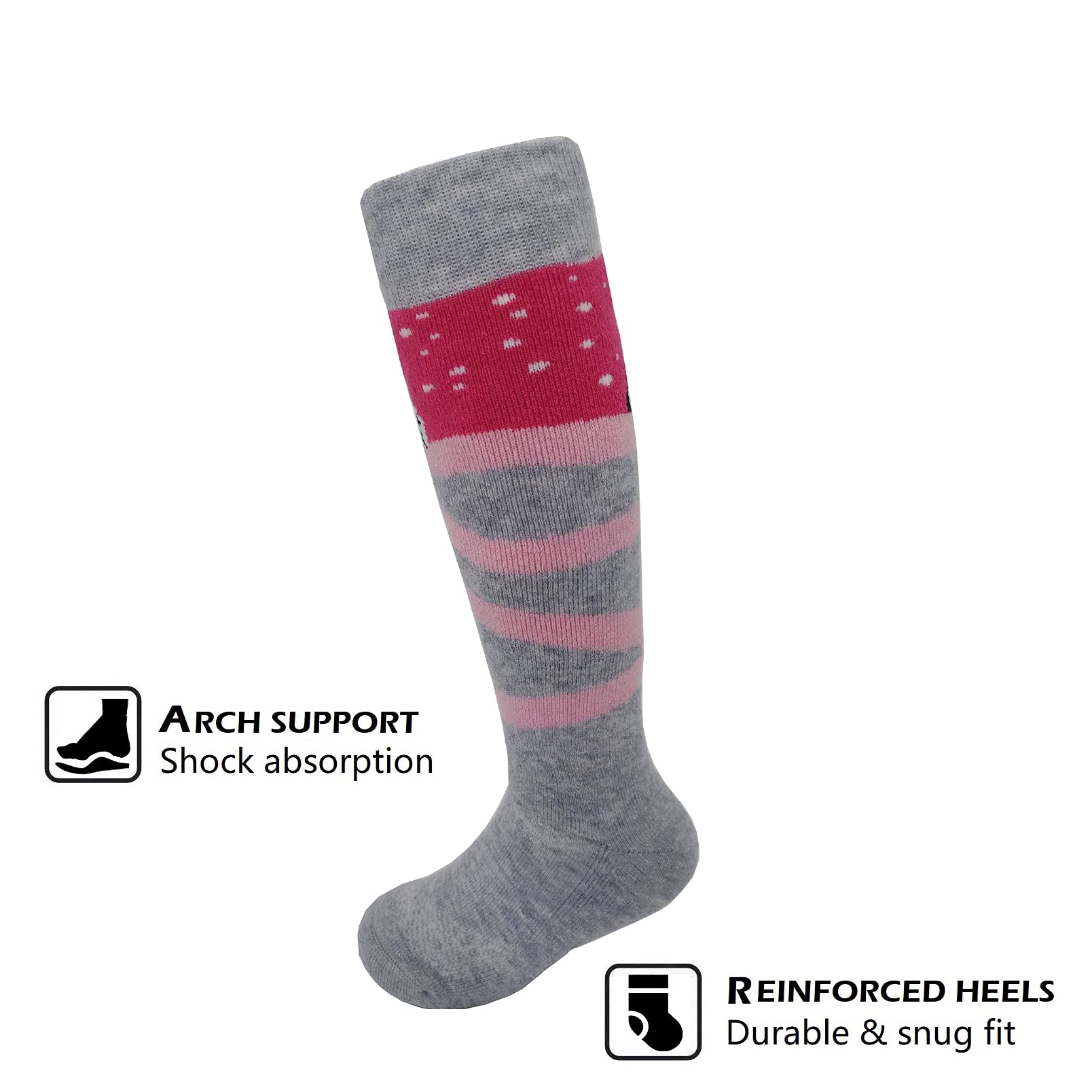 HIGHCAMP Lot de 2 paires de chaussettes de ski et de snowboard en laine mérinos pour enfant