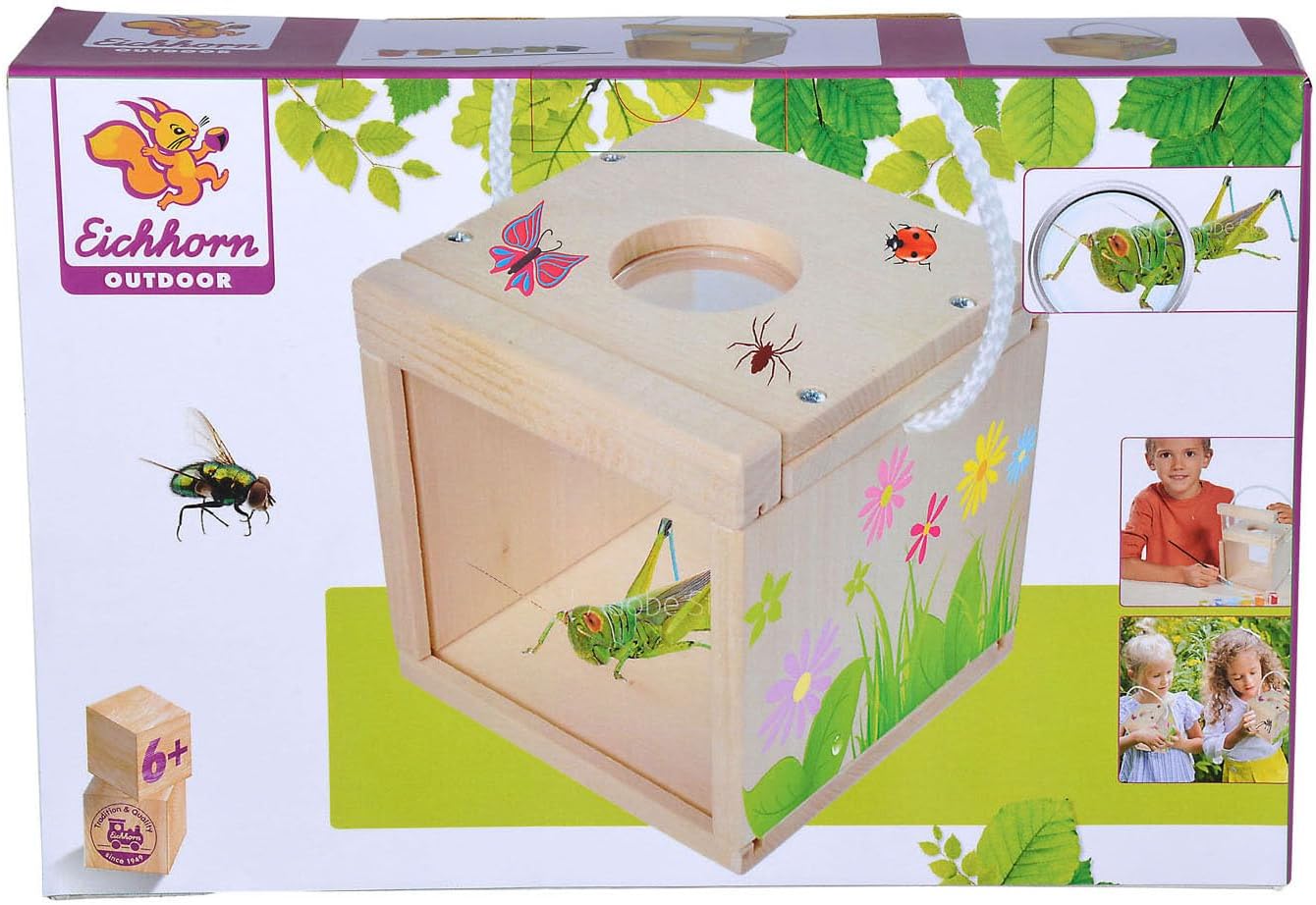 Eichhorn - Outdoor Insect Observation Box for Assembling and Painting, Includes Paint and Brush, 12 x 12 x 12 cm, Made of Basswood, from 6 Years