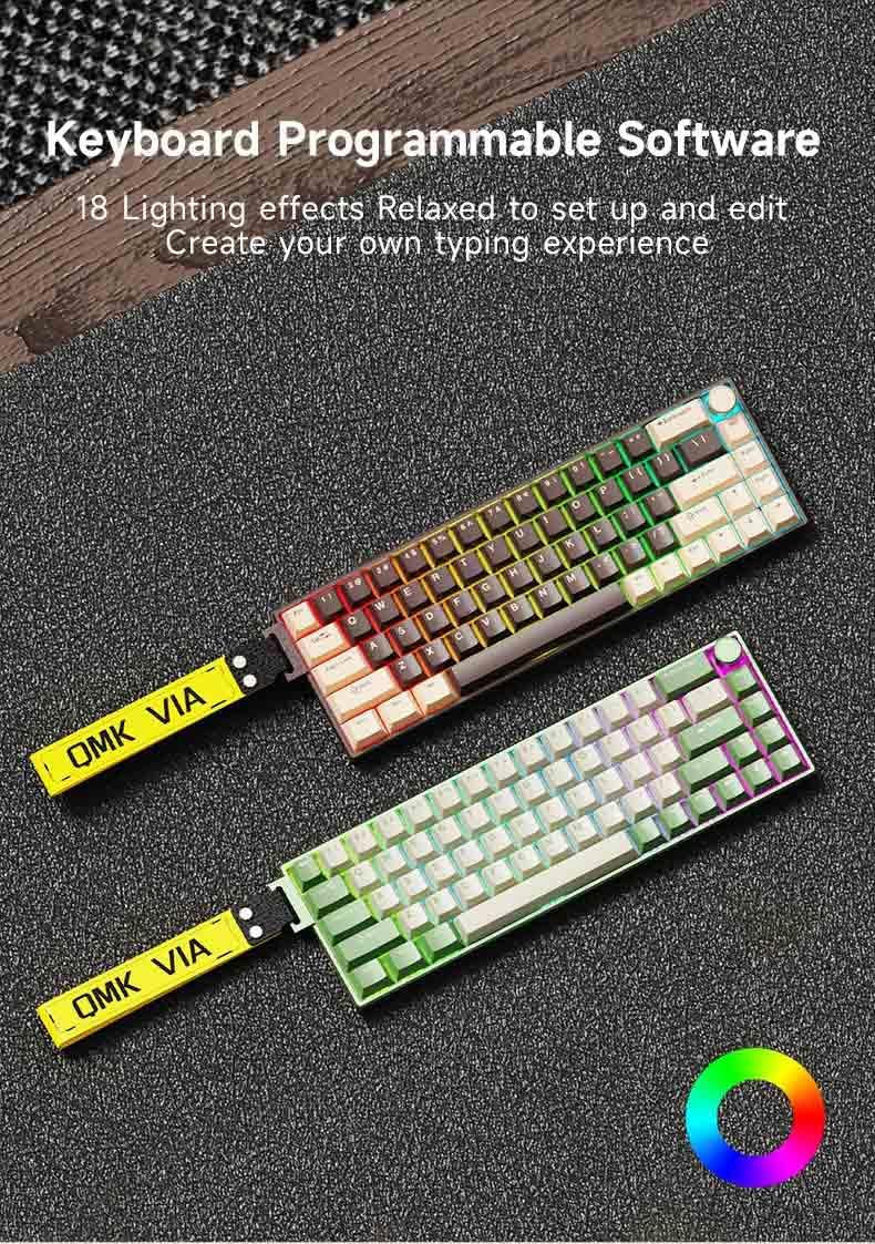 KG18 65% Compact Mechanical Keyboard - QMK/VIA Programmable, Hot-Swappable, Gasket Mount, Volume Knob, 32-bit ARM4 Chip, RGB Backlit (68 Keys, USB-C, Aluminum Frame) (Green)