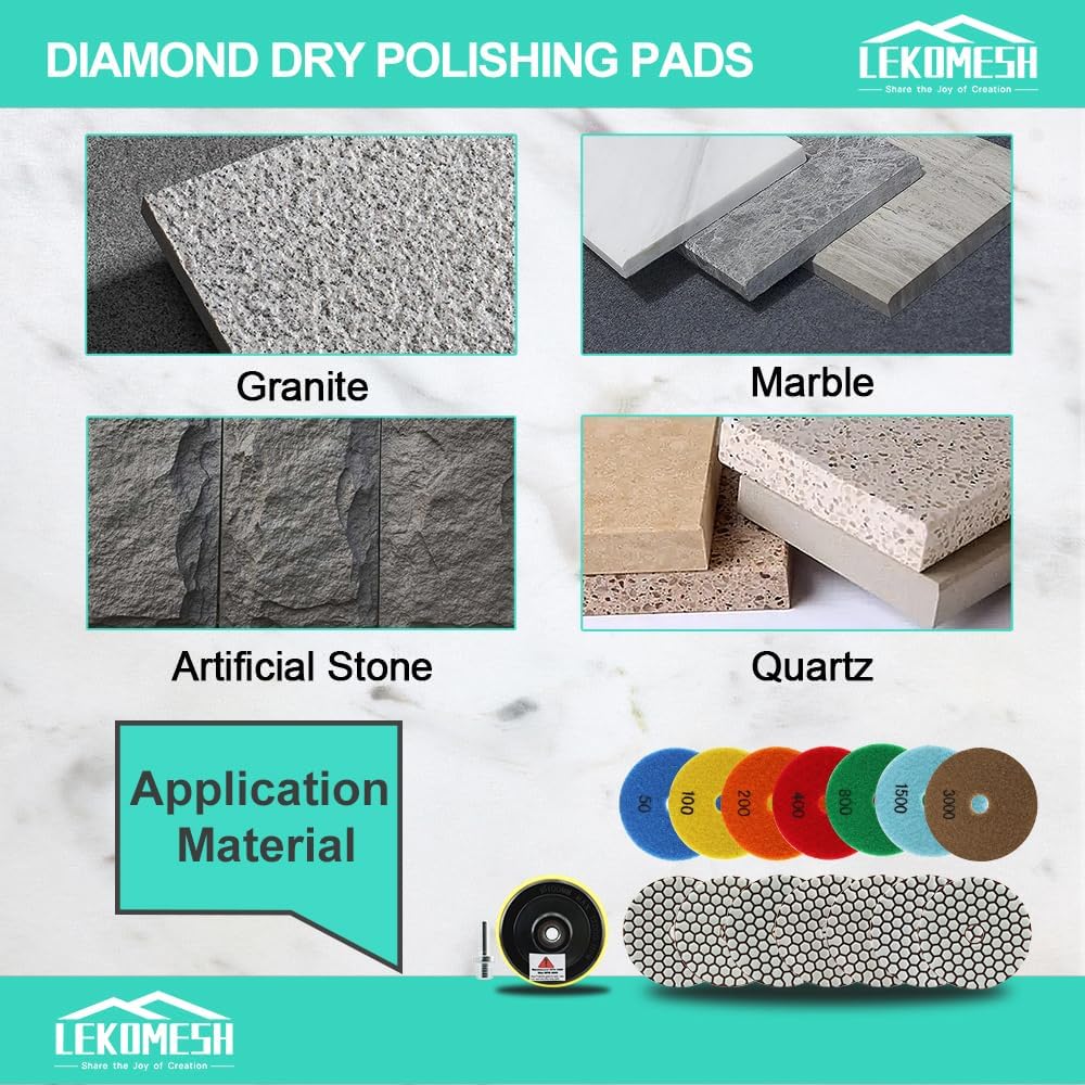 Disque Diamant de Polissage LEKOMESH 100mm 8pces M14 Tampon d'Appui pour Granit Marbre Pierre