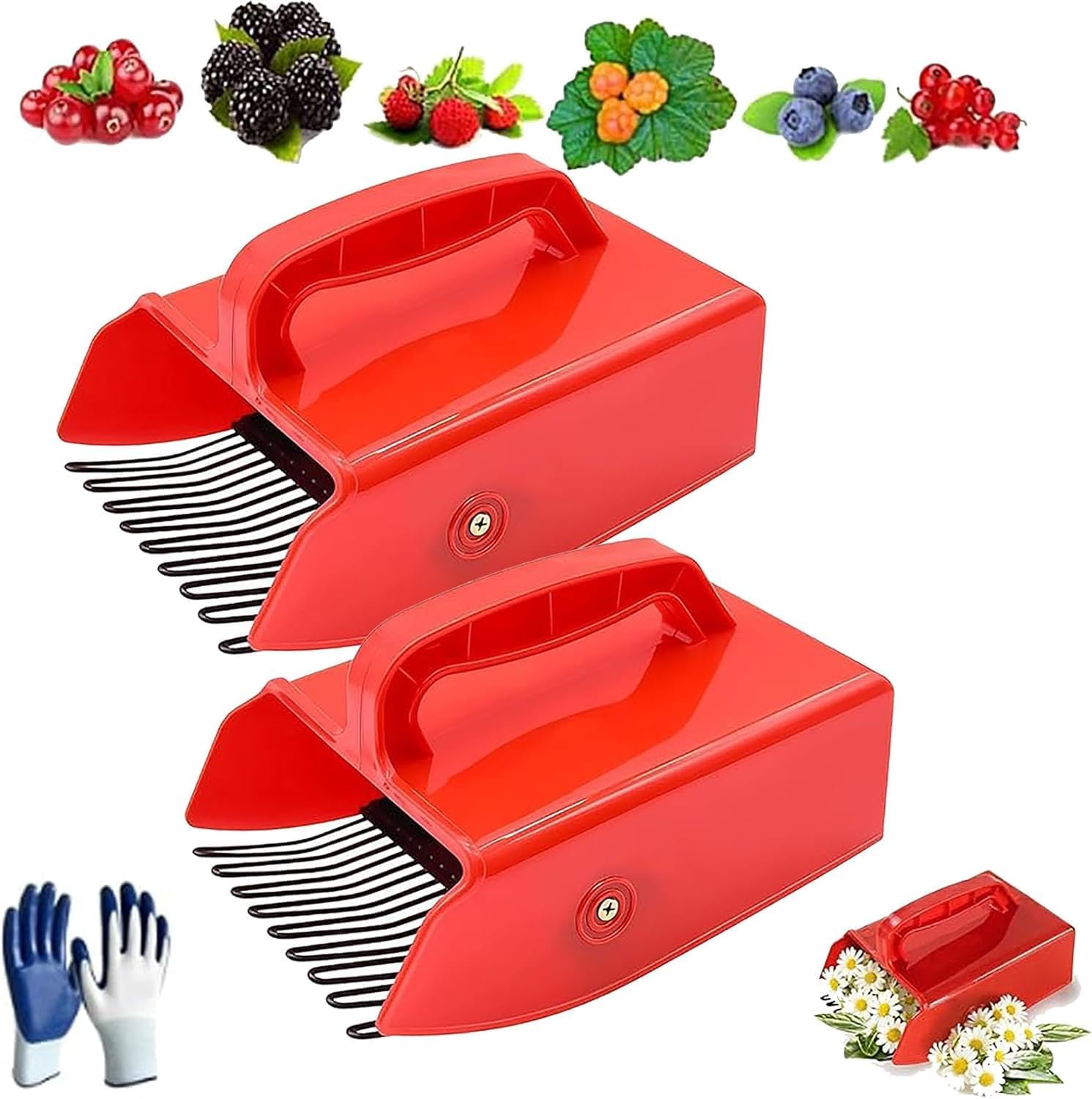 Generic Chamomile Harvester with 12-Tooth Comb - 2 Cup Capacity Blueberry Picker, Blueberry Rake, Blueberry Rake for Picking, Gentle Berry Picker for Lingonberry, Lavender, Herbs (2pcs)