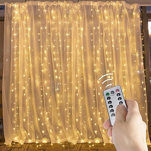 Miniatura 5 de Luces LED para cortina, 300 luces LED con 8 modos USB, control remoto para Navidad, dormitorio, fiesta, boda, hogar, jardín, decoración de pared