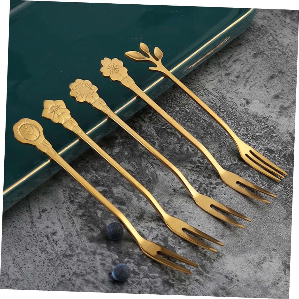 10pcs Titanium Coated Fruit Forks Set Decorative Two-prong Dessert and Cake Forks for Home and Entertaining