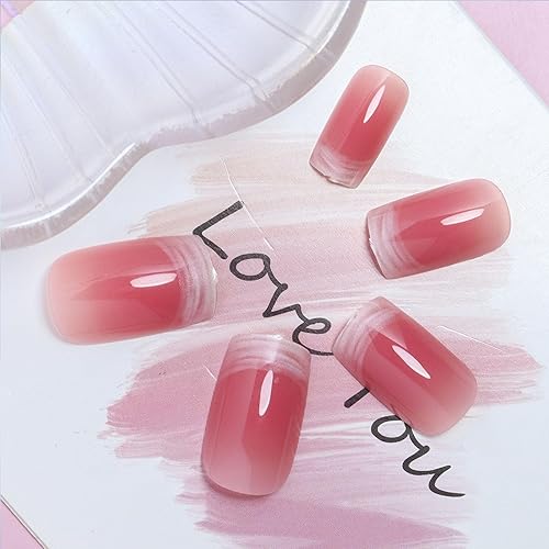 Miniatura 9 de Uñas postizas cuadradas medianas de cobertura completa, uñas postizas brillantes con diseños de mariposas, punta francesa blanca, pegamento para