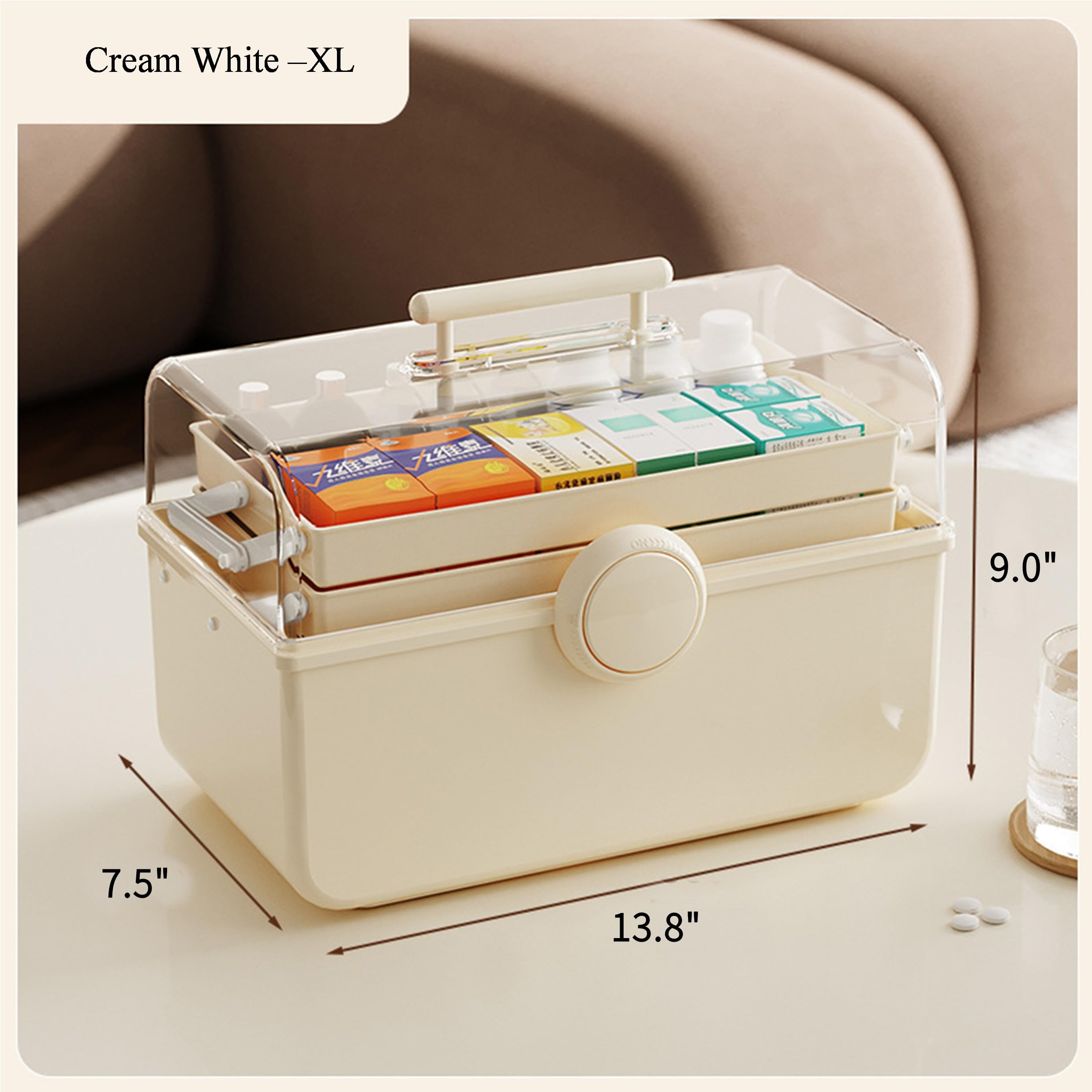 CSSHUHUAN 3-Tier Portable Medicine Cabinet Organizer, Empty Plastic First Aid Kit, Medicine Storage Box for Dormitory, Home, Travel, Family Emergencies (13.8 * 9.0 * 7.5 in)