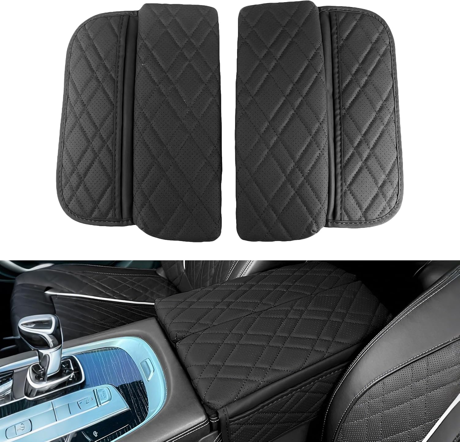 Leather Center Console Cover for BMW 2019-2025 2026 X5 G05 X7 G07 2020-2025 2026 X6 G06, Protective Waterproof Armrest Cover with Side Storage Pocket Car Seat Organizer Interior Accessories
