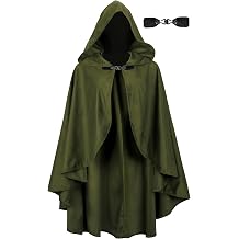 UQJE Medieval Cloak with Hood, Faux Velvet Cape for Renaissance Costume | Faux velvet hooded cloak, metal buckle, belt and bracers set options for Renaissance, Halloween, cosplay and LARP looks