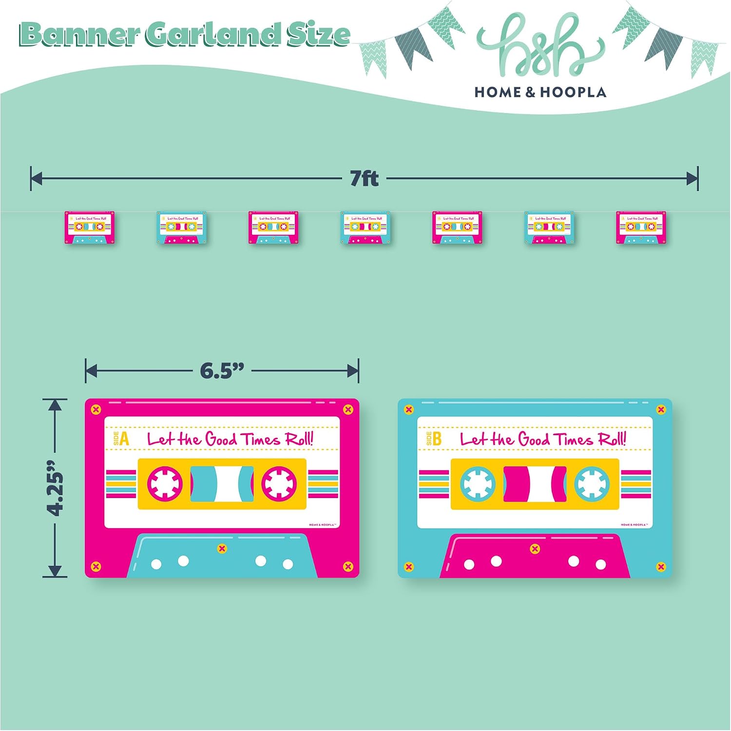 80's and 90's Party Supplies - Cassette Tape Banner Garland Decorations, 7 Feet Long (2 Pack)