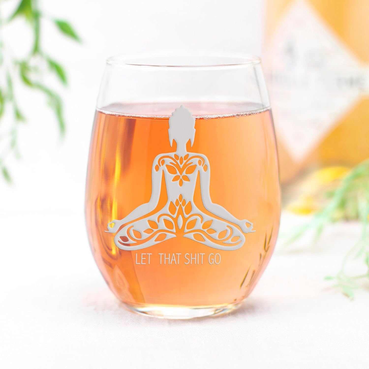 Buddha Zen Lotus Stemless Wine Glass - Buddha Gift, Lotus Flower, Yoga Gift - 2 Glasses