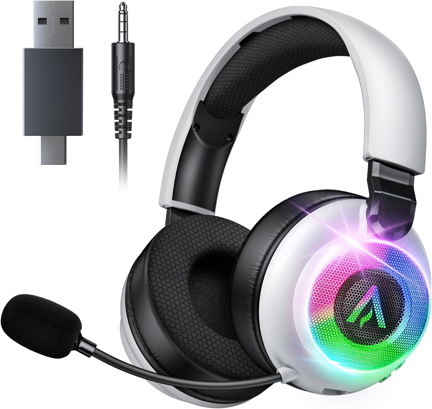 Ultra-Light 3-in-1 Wireless Gaming Headset for PS5 PS4 Xbox, 7.1 Surround Sound, Noise Cancelling Mic, RGB Lights, 40H+ Battery, Lossless Audio, Comfy Over Ear Headphones for PC, Switch, Mac