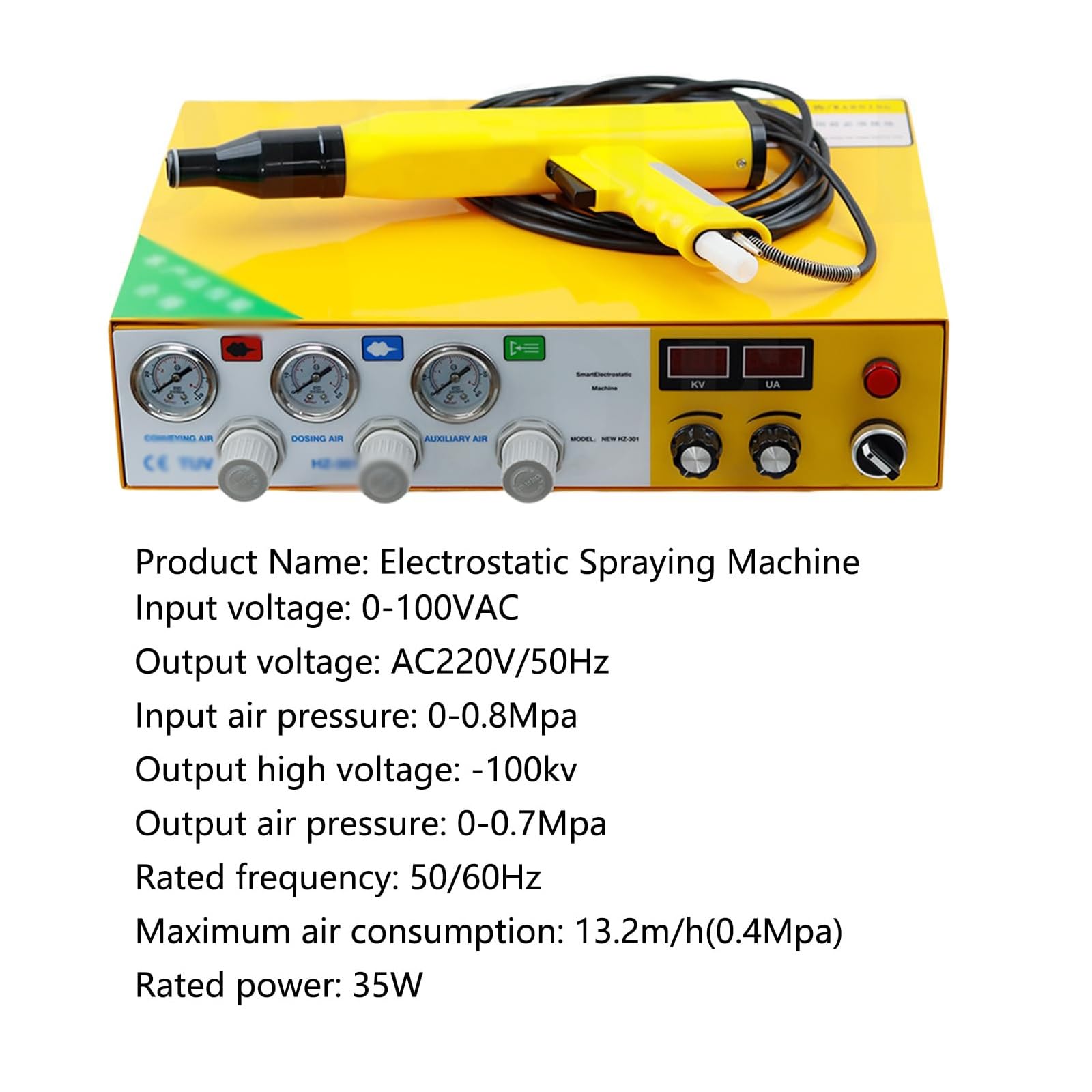 Pistola electrostática manual de recubrimiento en polvo, spray ajustable para automoción, marino y uso doméstico