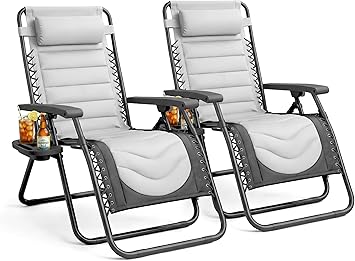 KEPLIN Set of 2 XXL Premium Heavy Duty Padded Two Tone Zero Gravity Chairs - Luxurious Garden Recliners, Adjustable Headrest, Cup & Phone Holder, Foldable, Patio Sun Loungers - 150kg Weight Capacity : Amazon.co.uk: Garden