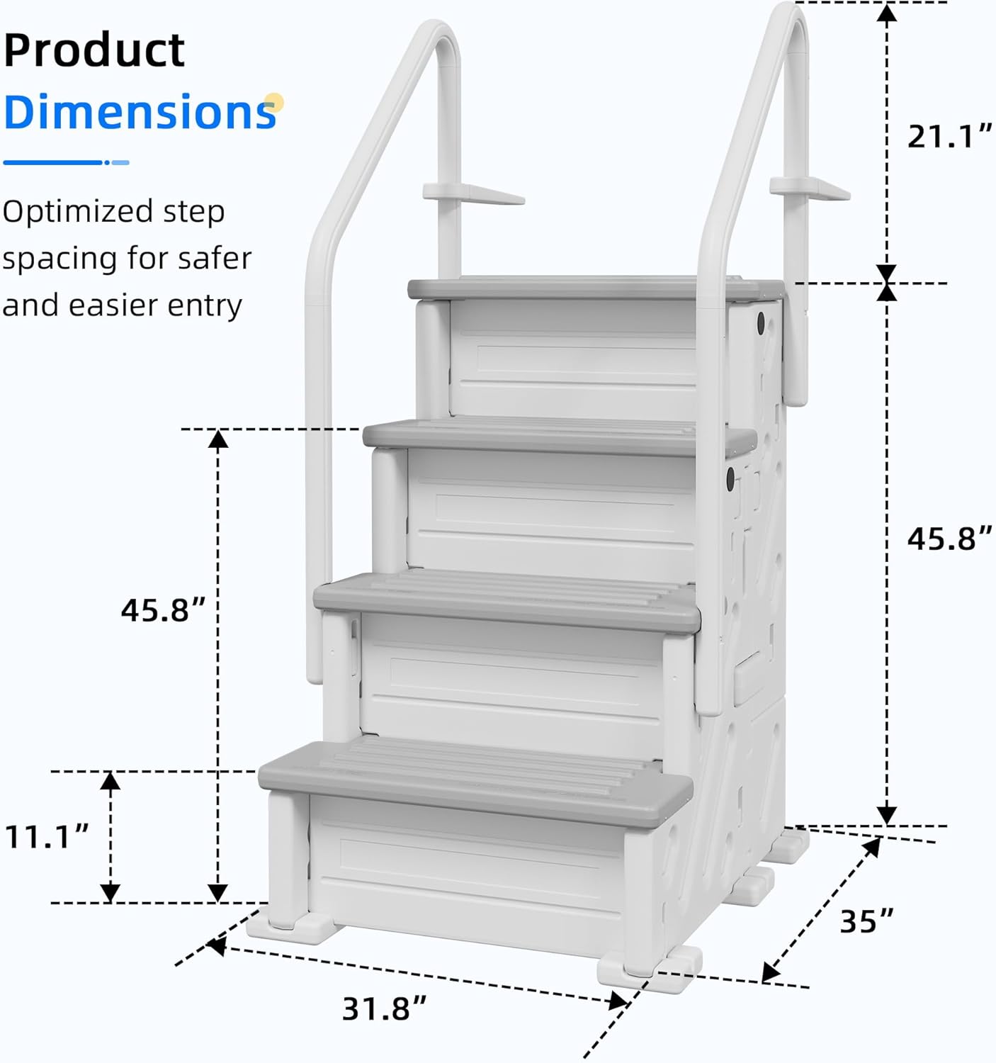 Polar Aurora Heavy Duty Pool Ladder Above Ground, Dual Handrails Nonslip with 4-Steps, 500 LBS Load Capacity for 46-58 Inch Pools (WH/GR, Single Side)