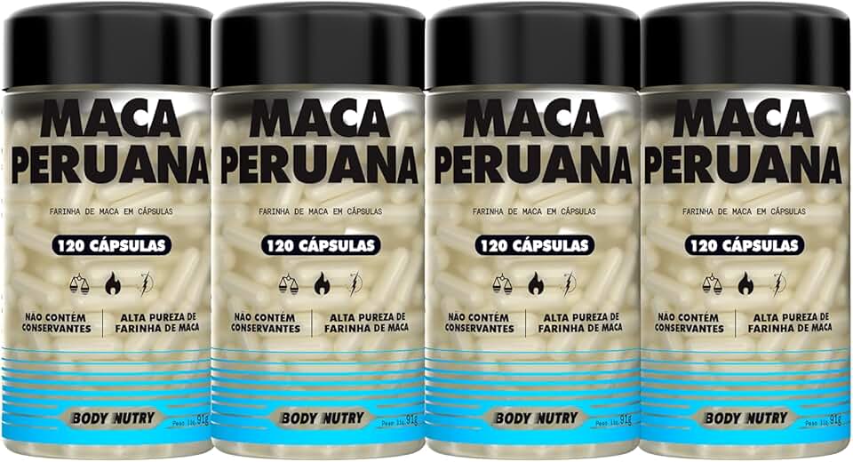 Kit 4x Maca Peruana Premium 2500mg Por Dose Lepidium Meyenii 100% Pura Natural Pote 120 Cápsulas Rende 120 Doses Matéria Prima Importada Homens Mulheres | Energia Resistência - Body Nutry