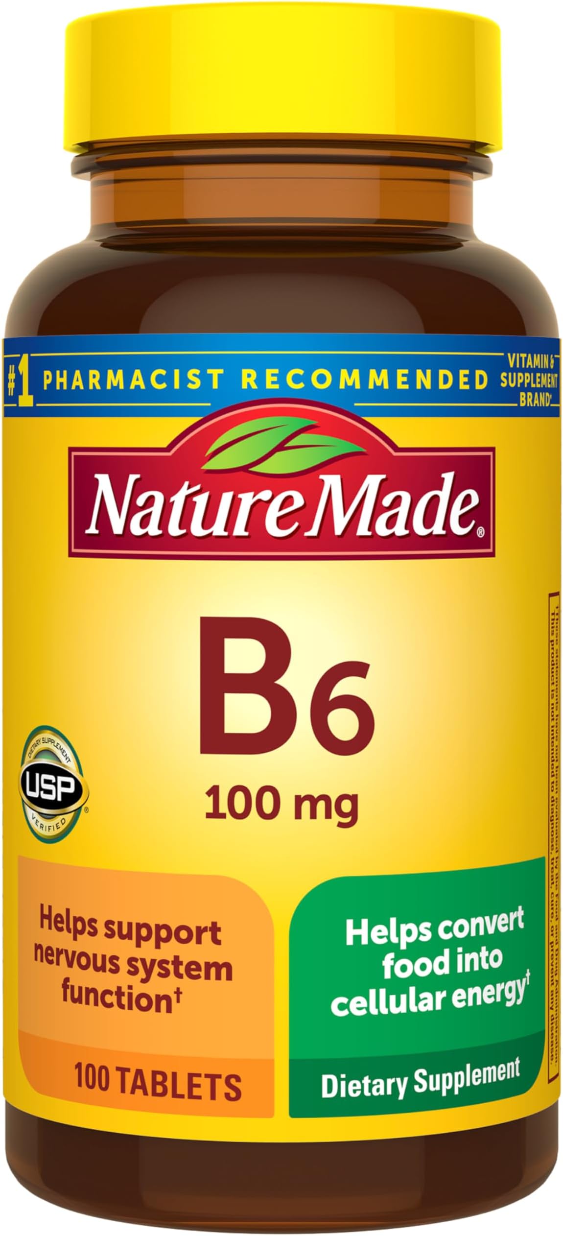 Nature Made Vitamin B6 100mg, B6 Vitamins for Energy Metabolism Support, 100 Tablets, 100 Day Supply
