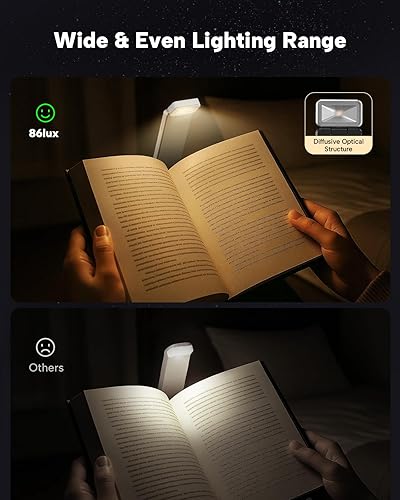 Miniatura 51 de 86lux Luz de libro, luz de lectura LED recargable con clip para uso en cama y noche, 3 temperaturas de color con atenuación continua, diseño de Oro