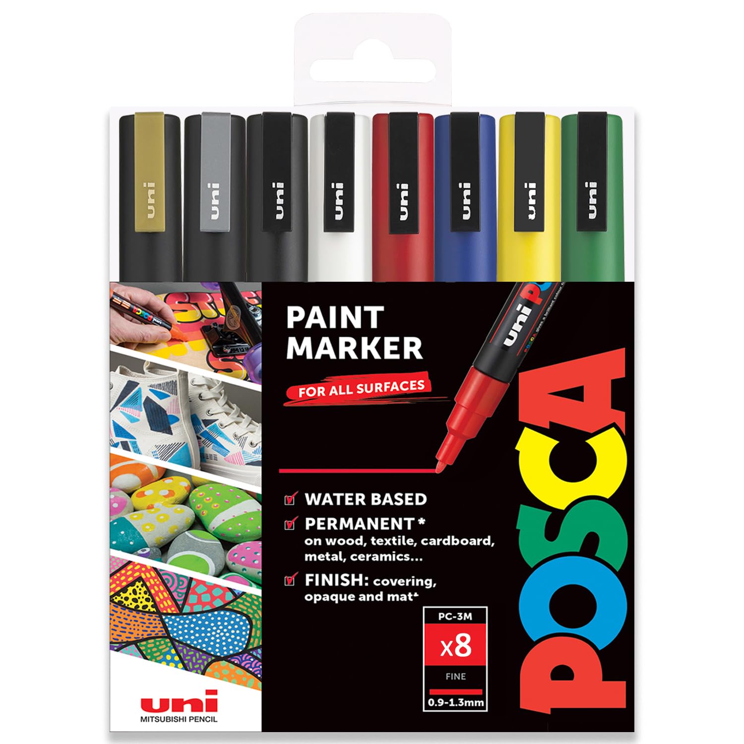 PoscaPC-3M - Paint Marker Art Pens - 0.9-1.3mm - Foundation Set of 8 in Gift Box