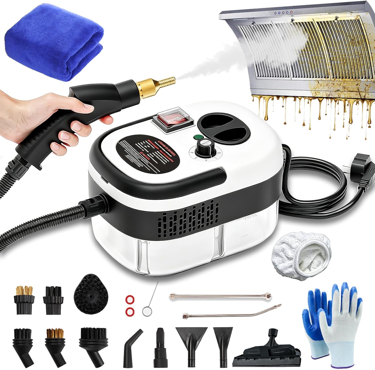 2500W Handheld High-Temperature Pressurized Steam Cleaner, 6 Adjustable Levels Portable High Pressure Steamer for Home & Car, Multi-Surface Use for Kitchen, Tile, Grout, Bathroom, Floor (Black)